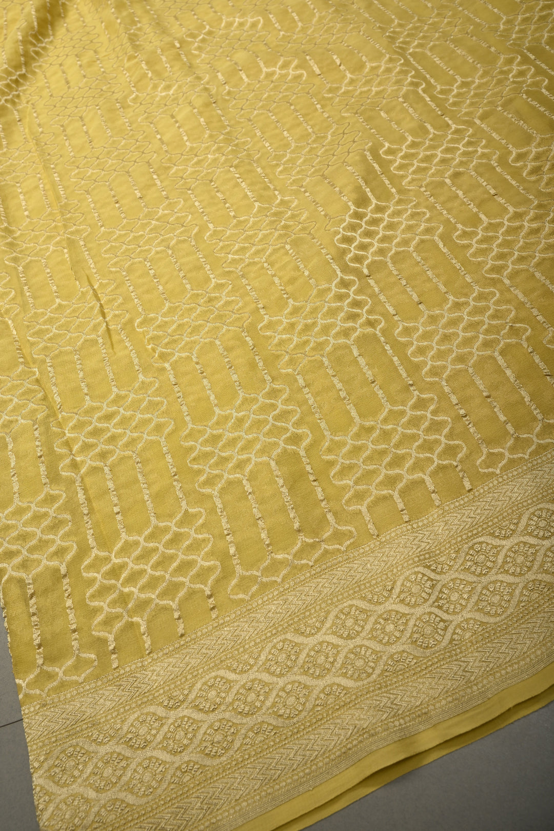 Pastel Yellow Banarasi Silk Georgette Saree with Zari Brocade Zari Border| SILK MARK CERTIFIED | SHOBITAM