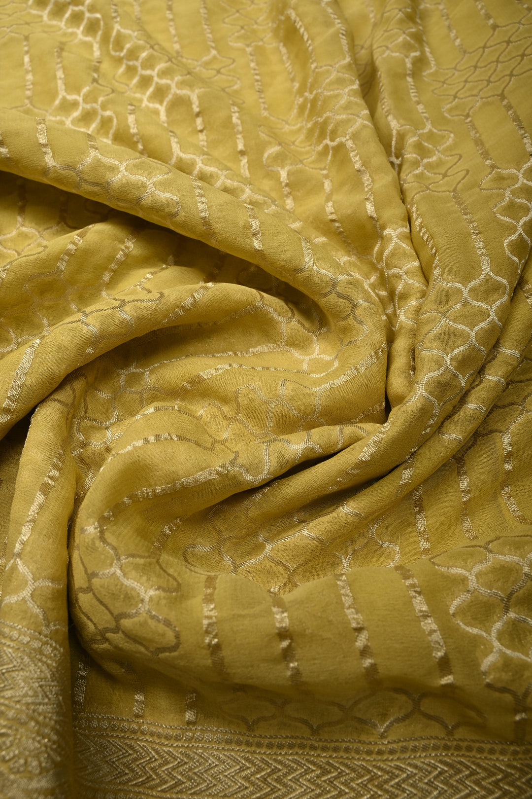 Pastel Yellow Banarasi Silk Georgette Saree with Zari Brocade Zari Border| SILK MARK CERTIFIED | SHOBITAM
