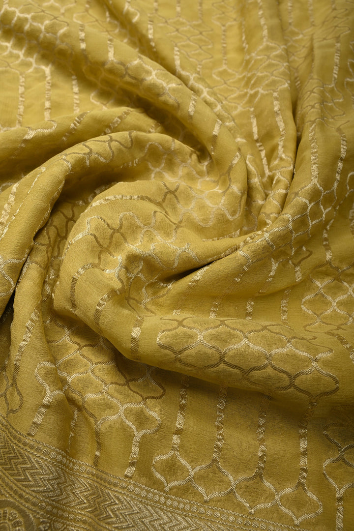 Pastel Yellow Banarasi Silk Georgette Saree with Zari Brocade Zari Border| SILK MARK CERTIFIED | SHOBITAM