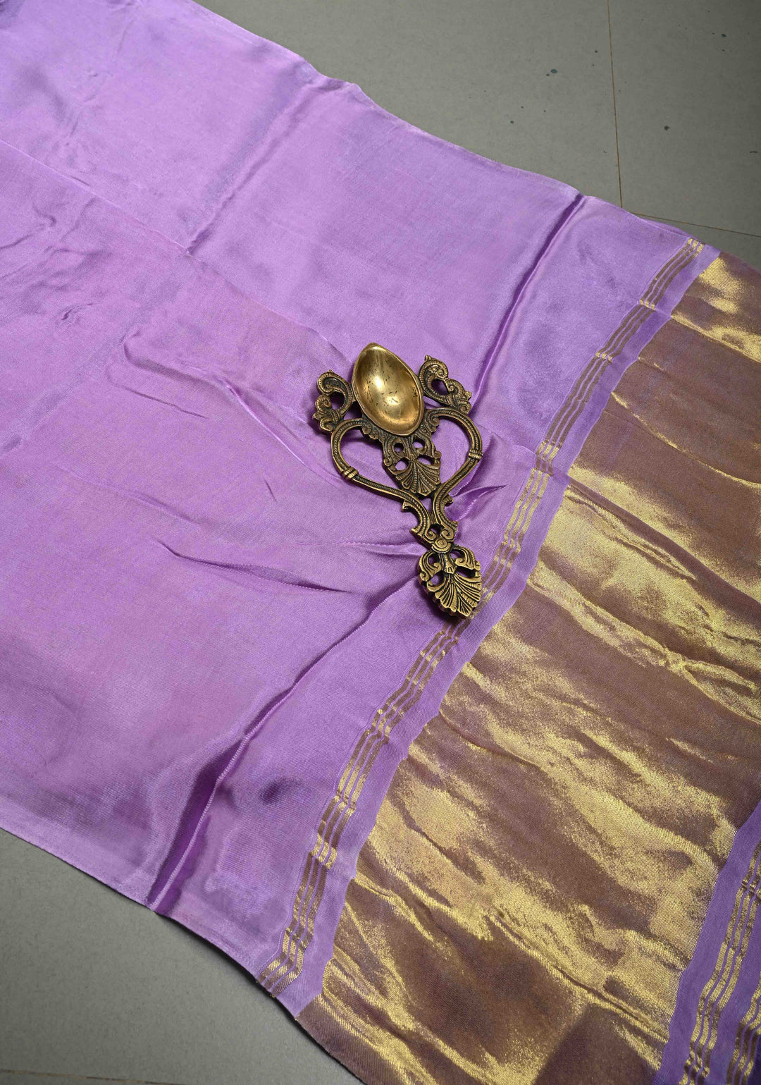Lavender Modal Silk Saree with Lagda Patta Crushed Pallu | SHOBITAM