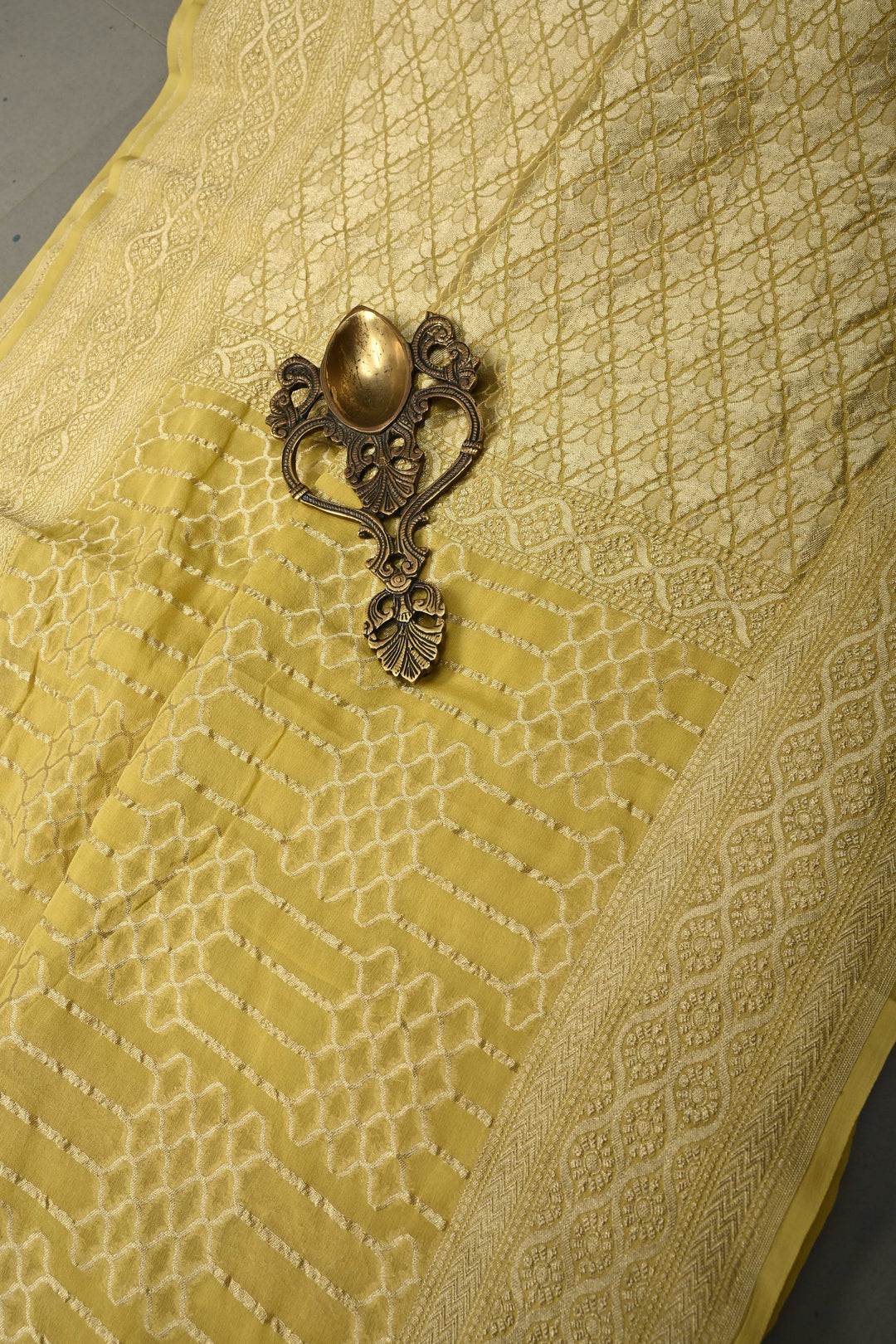Pastel Yellow Banarasi Silk Georgette Saree with Zari Brocade Zari Border| SILK MARK CERTIFIED | SHOBITAM