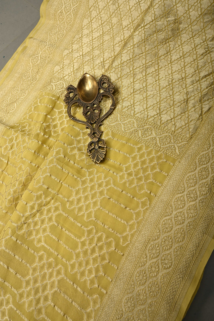 Pastel Yellow Banarasi Silk Georgette Saree with Zari Brocade Zari Border| SILK MARK CERTIFIED | SHOBITAM