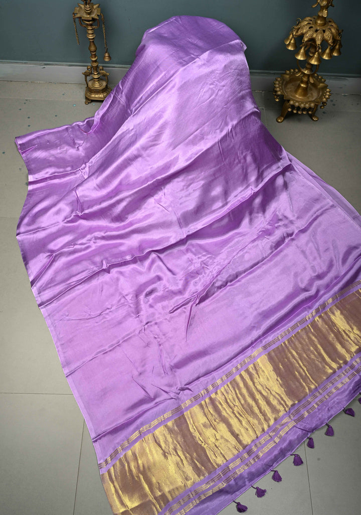 Lavender Modal Silk Saree with Lagda Patta Crushed Pallu | SHOBITAM
