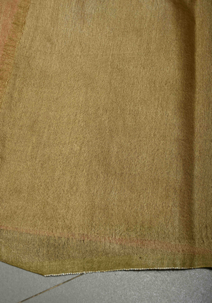 Coral Pink Borderless Semi Tussar Saree with Horizontal Thread Stripes and Contrast Pallu