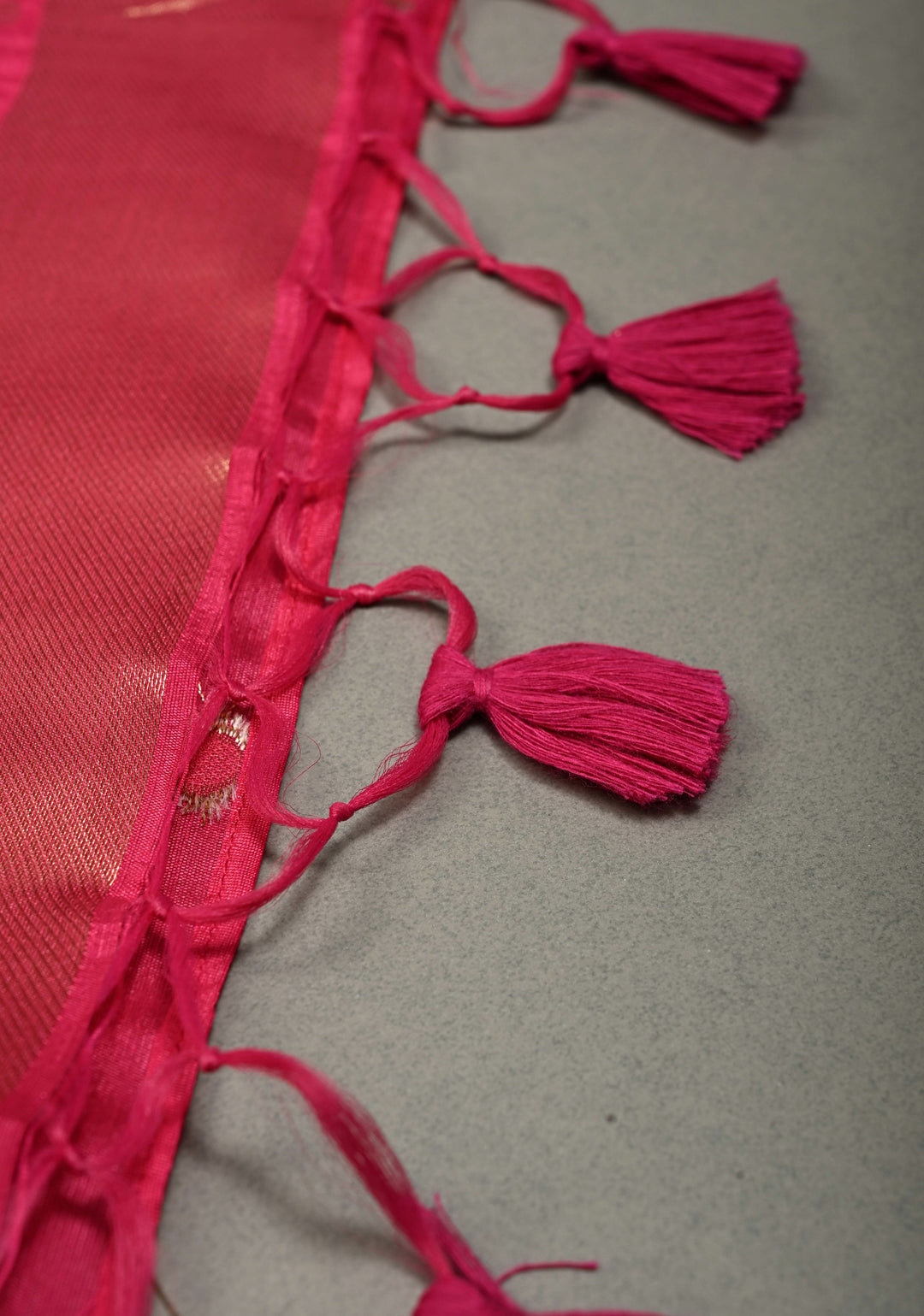 Rani Pink Mercerized Cotton Saree with Temple Zari Border and Tree Of life Pallu | SHOBITAM