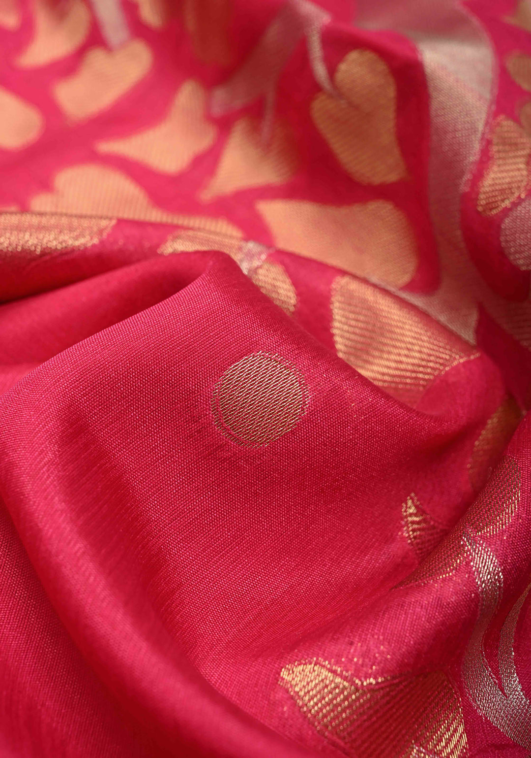 Rani Pink Mercerized Cotton Saree with Temple Zari Border and Tree Of life Pallu | SHOBITAM