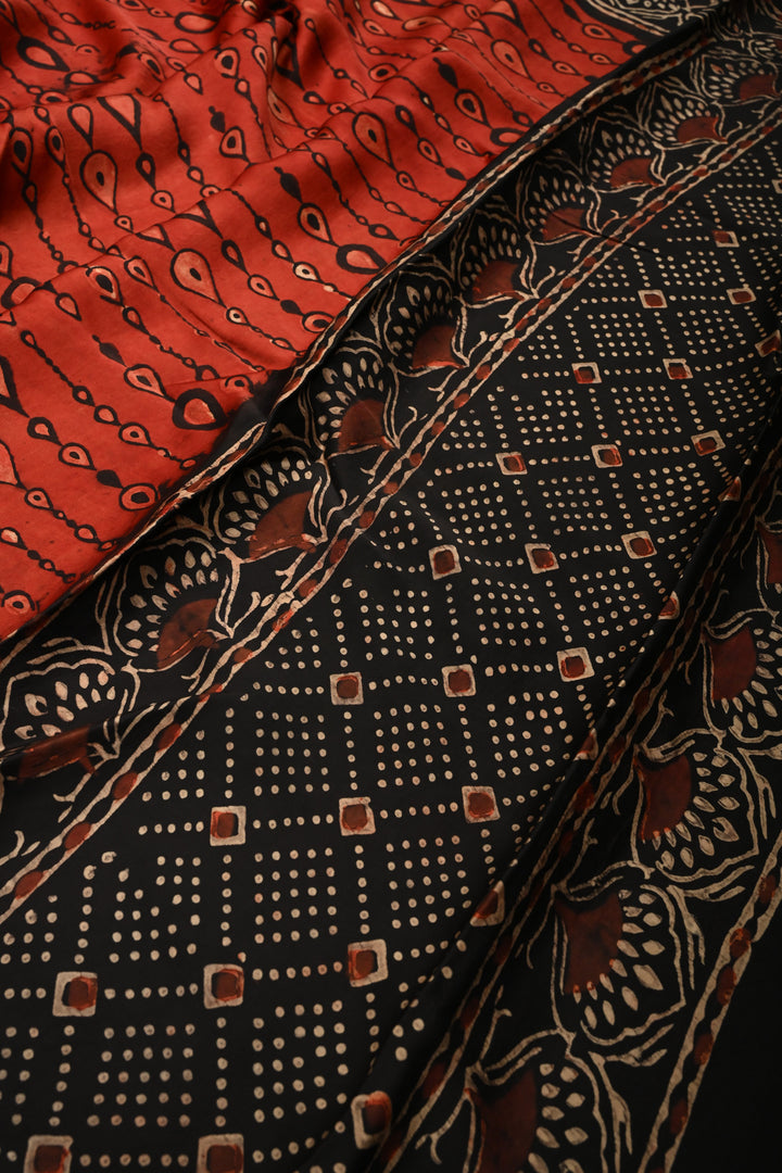 Dupatta: Authentic Modal Silk Dupatta in Maroon with Hand block Print | SHOBITAM