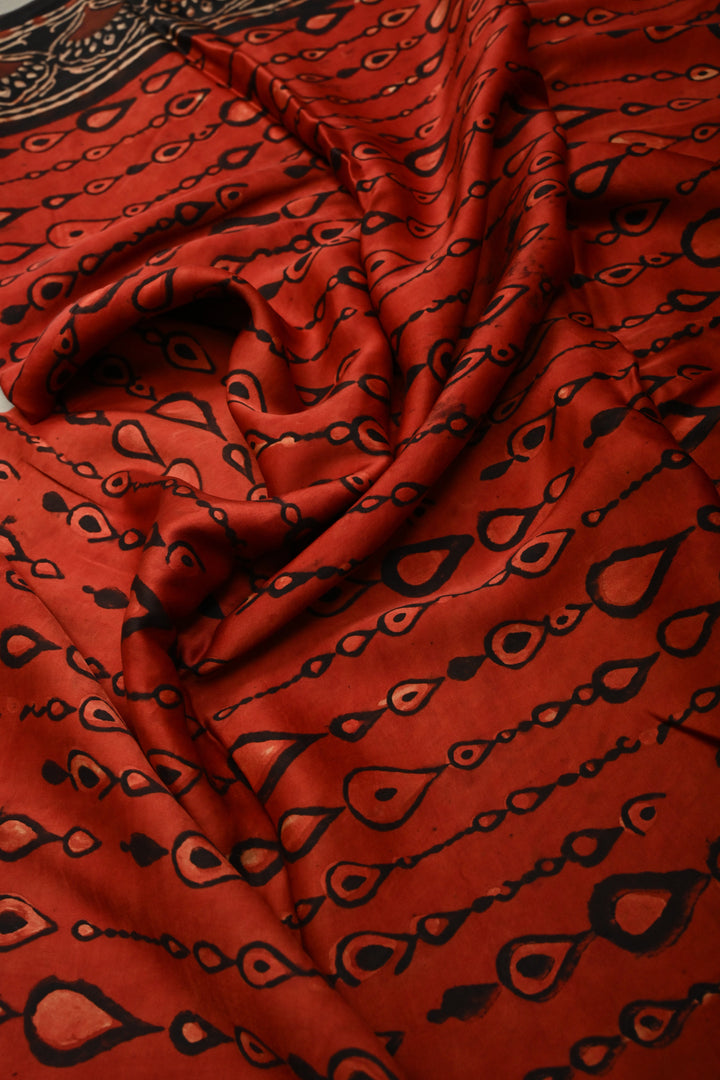 Dupatta: Authentic Modal Silk Dupatta in Maroon with Hand block Print | SHOBITAM