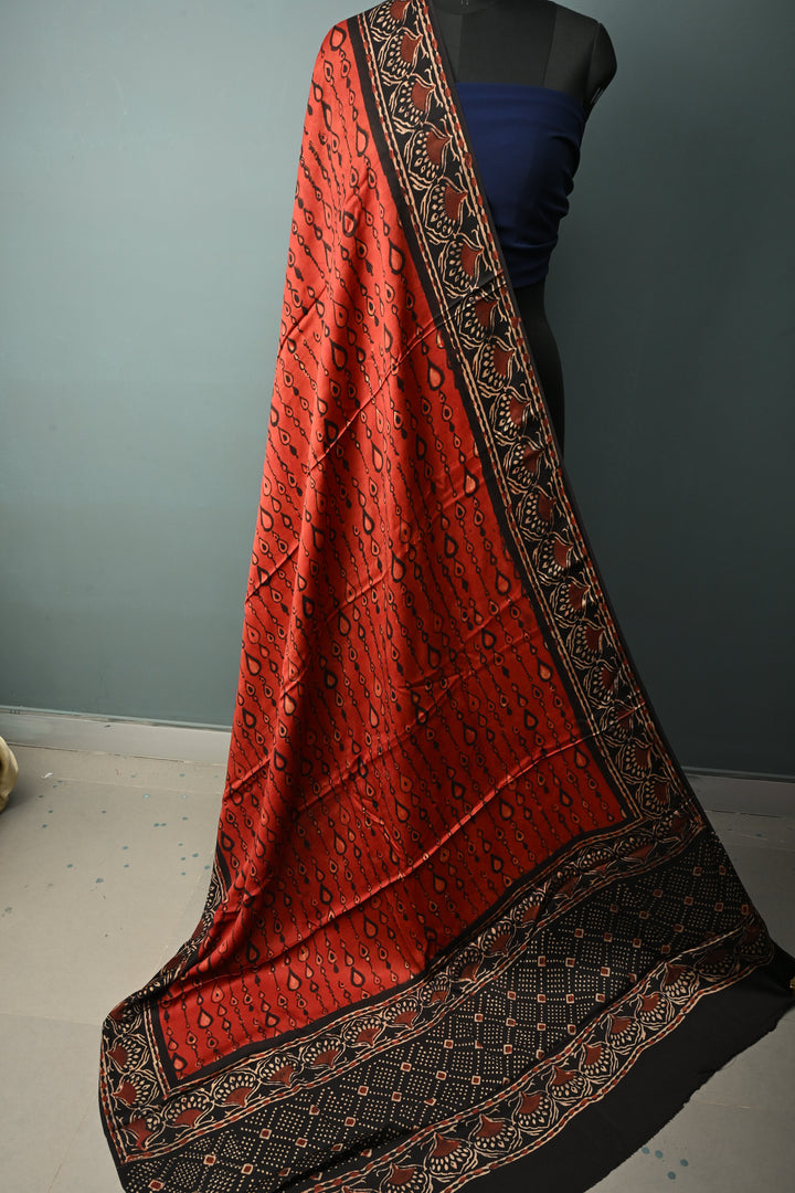 Dupatta: Authentic Modal Silk Dupatta in Maroon with Hand block Print | SHOBITAM