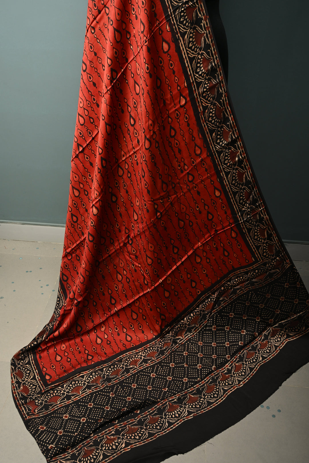 Dupatta: Authentic Modal Silk Dupatta in Maroon with Hand block Print | SHOBITAM