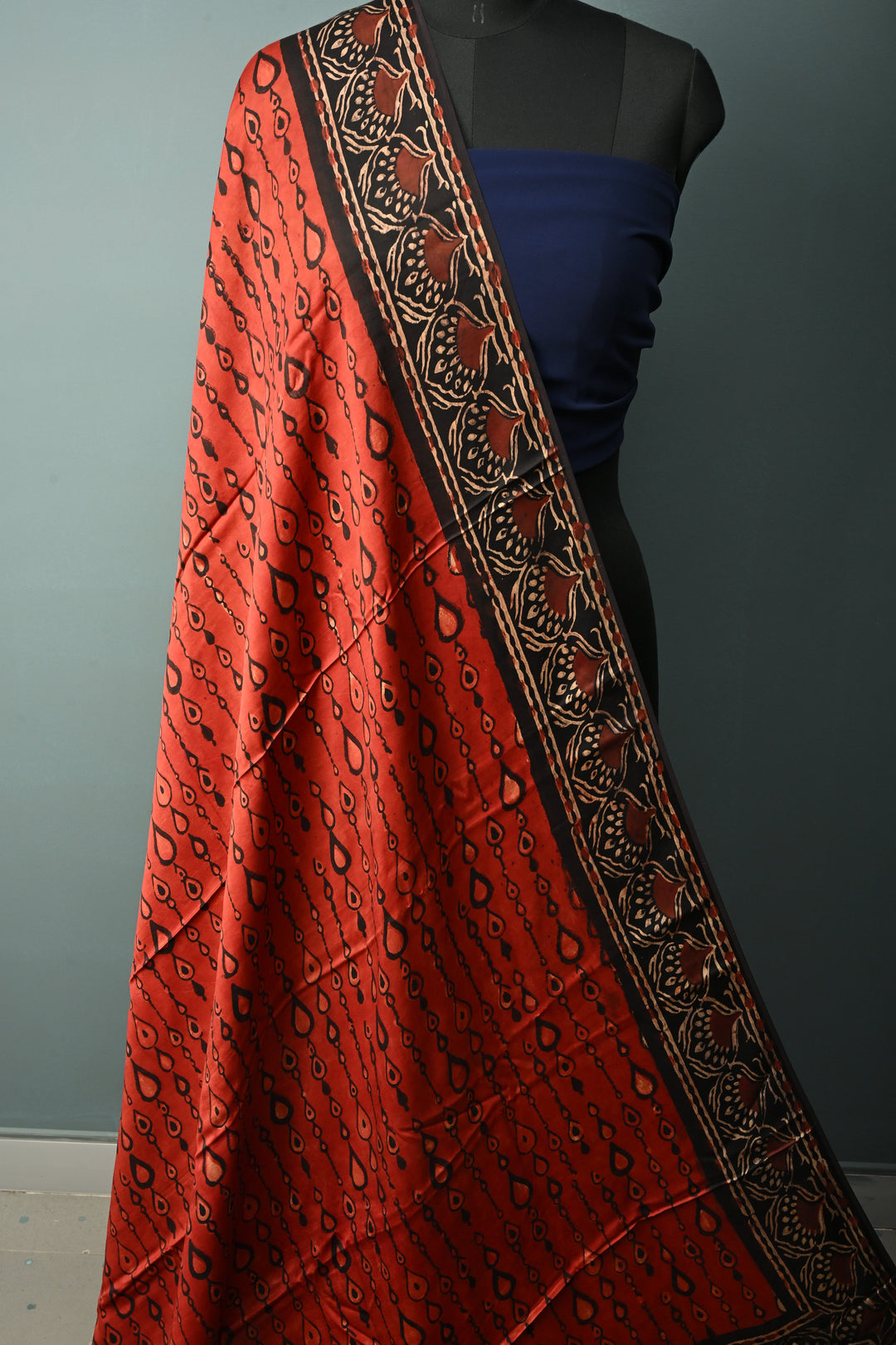 Dupatta: Authentic Modal Silk Dupatta in Maroon with Hand block Print | SHOBITAM