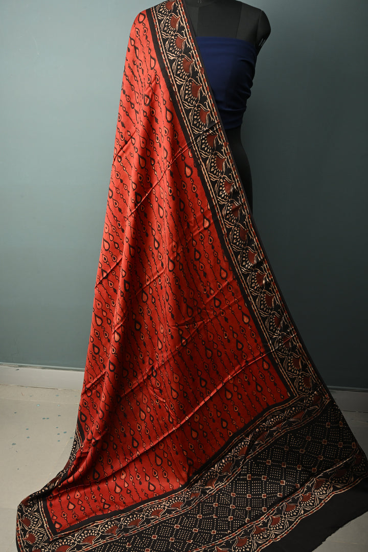 Dupatta: Authentic Modal Silk Dupatta in Maroon with Hand block Print | SHOBITAM