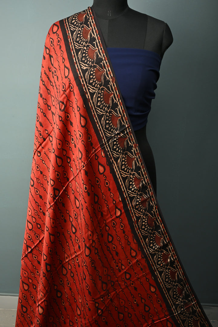 Dupatta: Authentic Modal Silk Dupatta in Maroon with Hand block Print | SHOBITAM