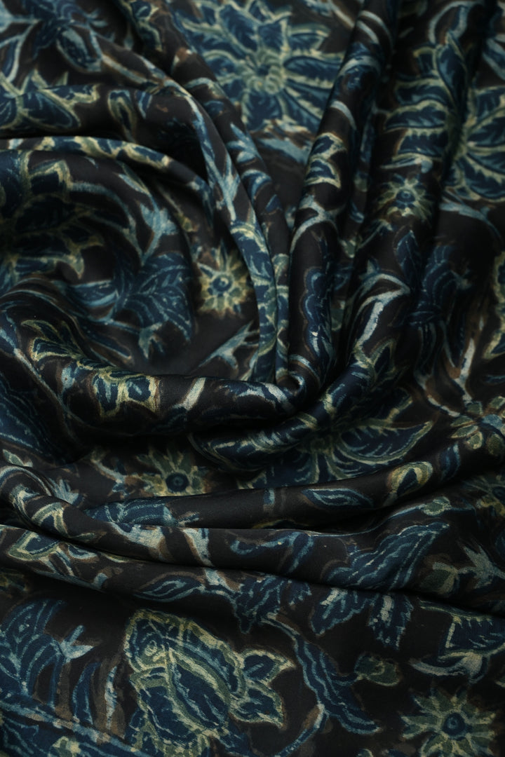 Dupatta: Authentic Modal Silk Dupatta in Black with Vanaspati Hand Block Print | SHOBITAM