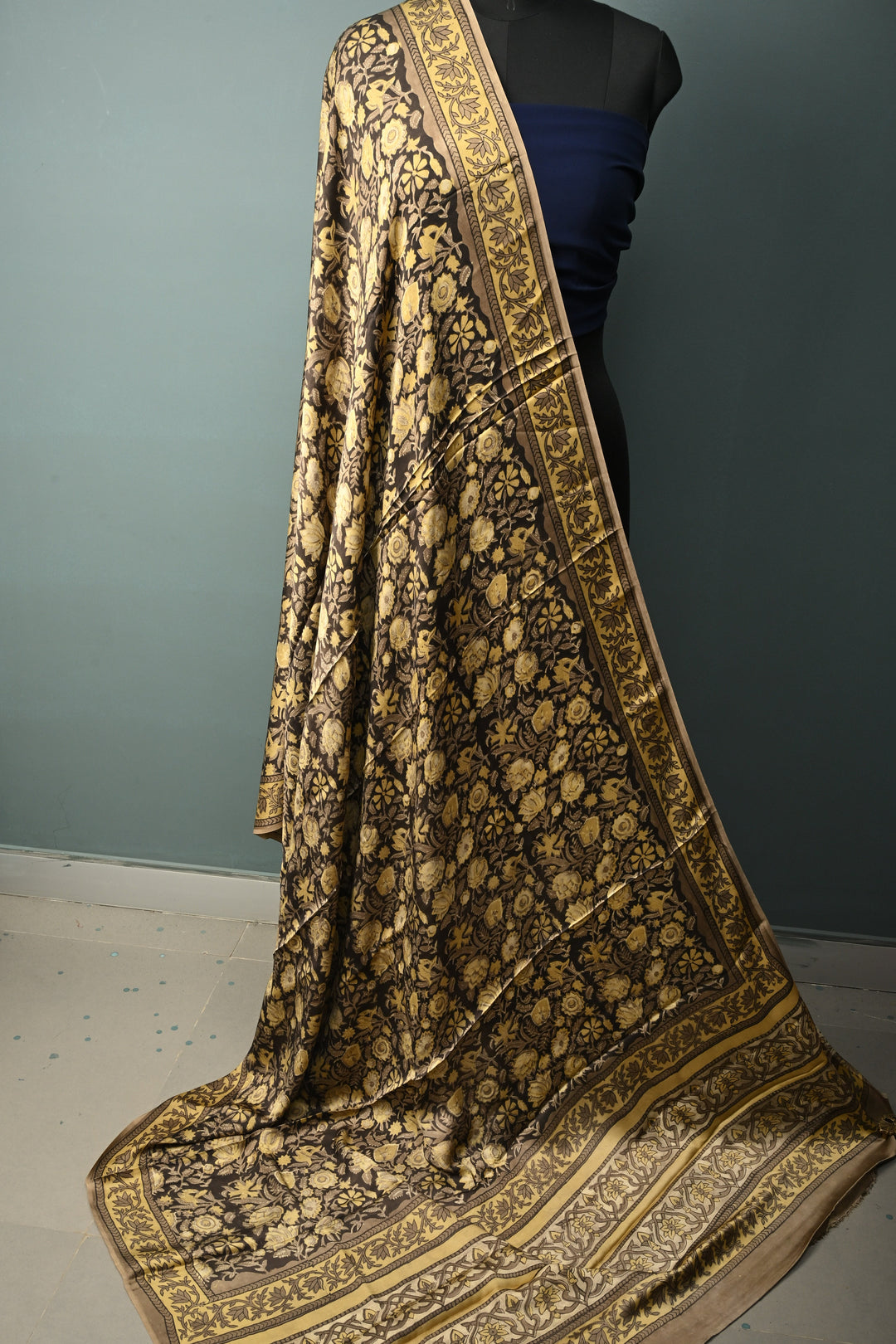 Dupatta: Authentic Modal Silk Dupatta in Black with Hand Block Print | SHOBITAM