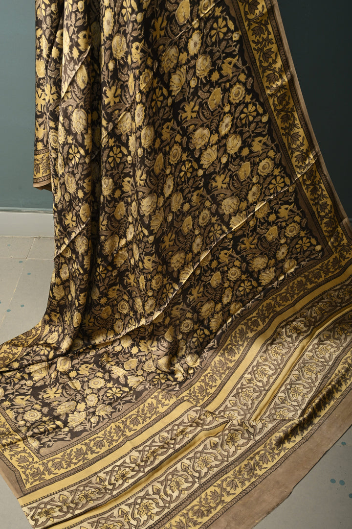 Dupatta: Authentic Modal Silk Dupatta in Black with Hand Block Print | SHOBITAM