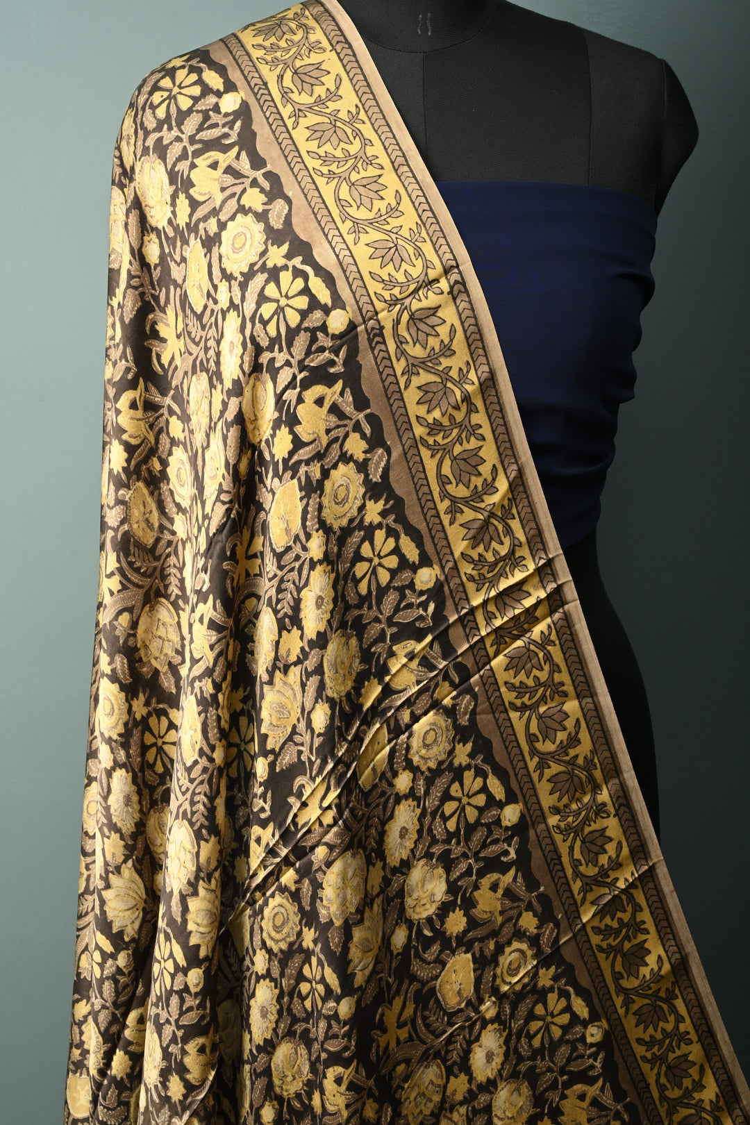 Dupatta: Authentic Modal Silk Dupatta in Black with Hand Block Print | SHOBITAM