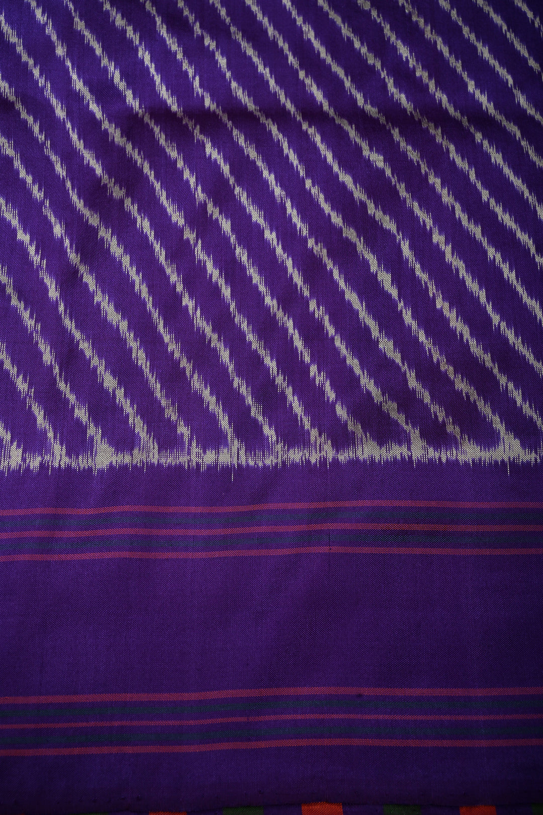 Rust Orange Pochampally Ikkat Pure Silk Saree with Kolam Design and Purple Panel on Contrast Border | SILK MARK CERTIFIED | SHOBITAM