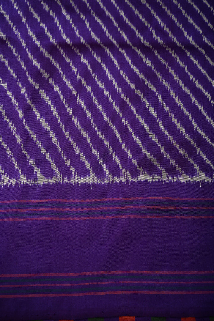 Rust Orange Pochampally Ikkat Pure Silk Saree with Kolam Design and Purple Panel on Contrast Border | SILK MARK CERTIFIED | SHOBITAM