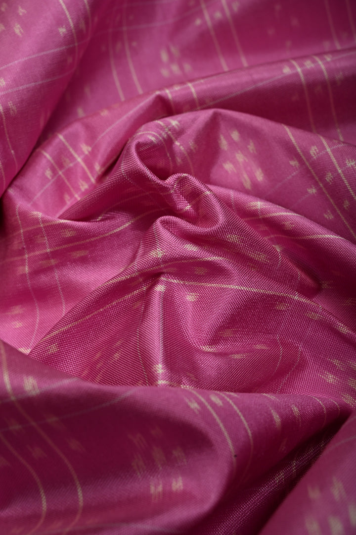 Rose Pink Checks on Pochampally Ikkat Pure Silk Saree with Geometric Design and Mauve Border  | SILK MARK CERTIFIED | SHOBITAM