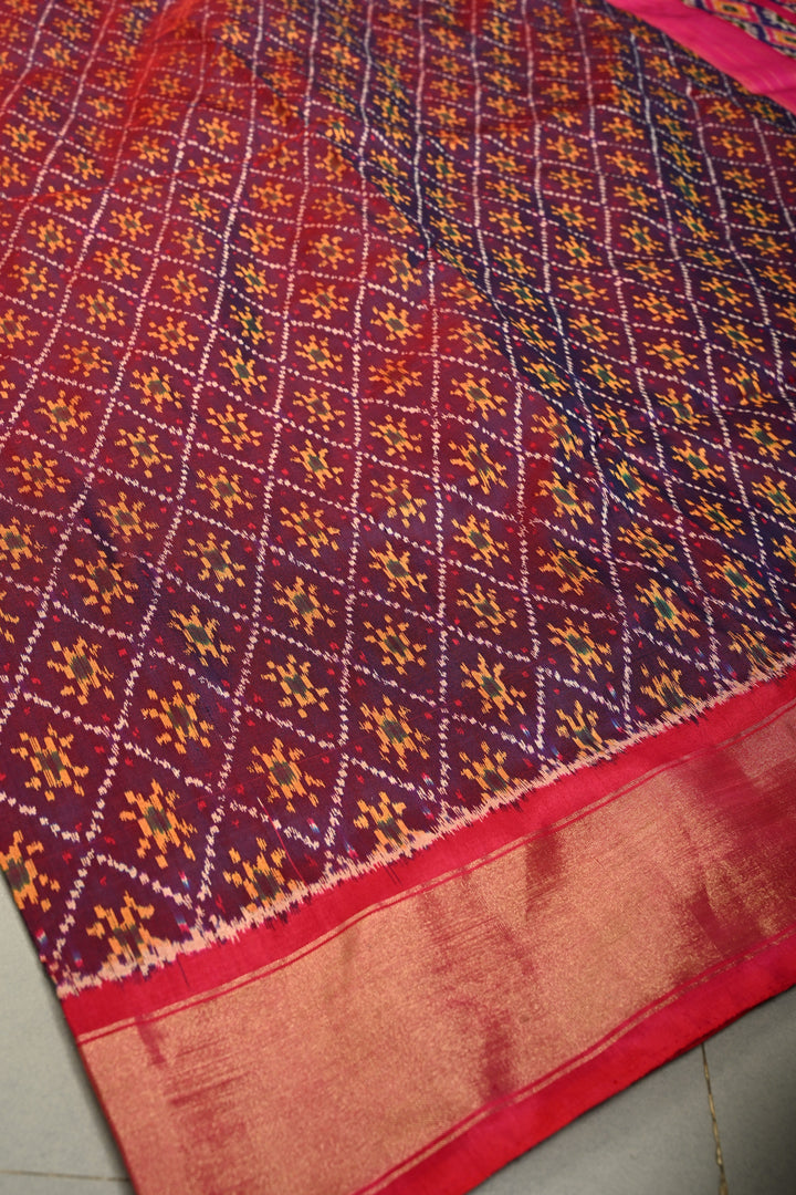 Purple Dual Tone Pochampally Ikkat Pure Silk Saree with Indonesian Design and Zari Border  | SILK MARK CERTIFIED | SHOBITAM