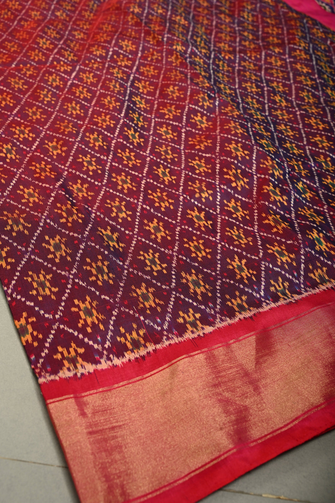 Purple Dual Tone Pochampally Ikkat Pure Silk Saree with Indonesian Design and Zari Border  | SILK MARK CERTIFIED | SHOBITAM