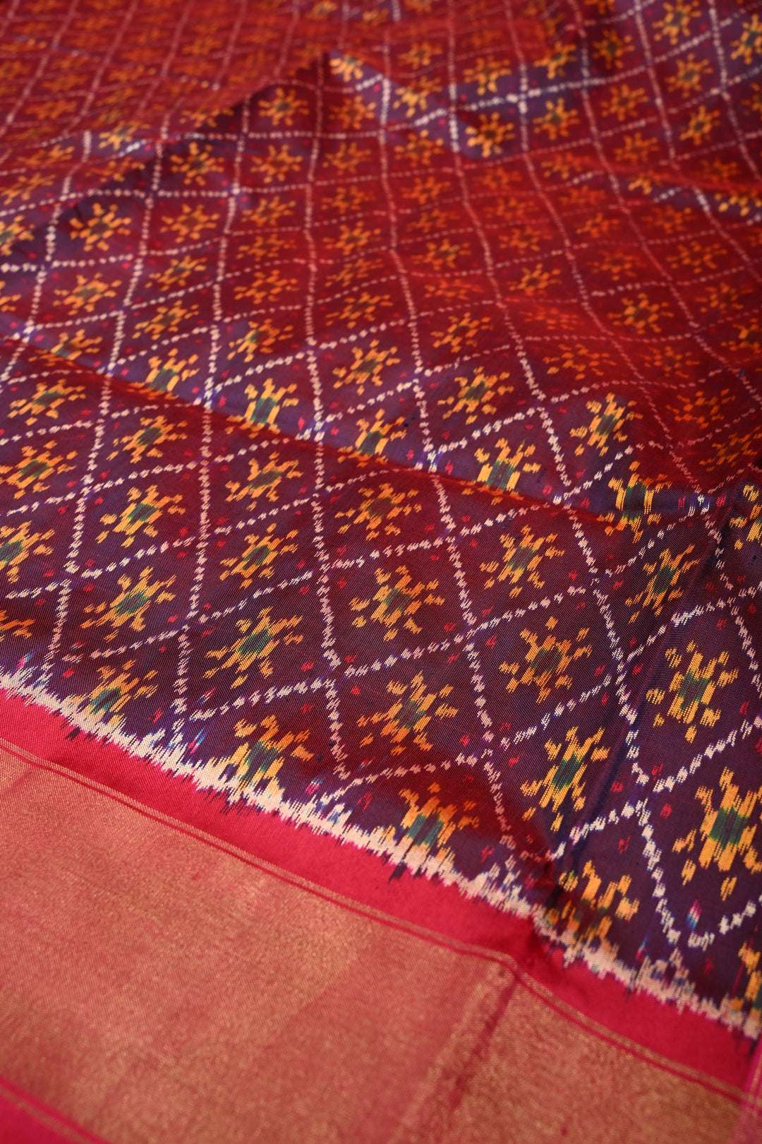 Purple Dual Tone Pochampally Ikkat Pure Silk Saree with Indonesian Design and Zari Border  | SILK MARK CERTIFIED | SHOBITAM