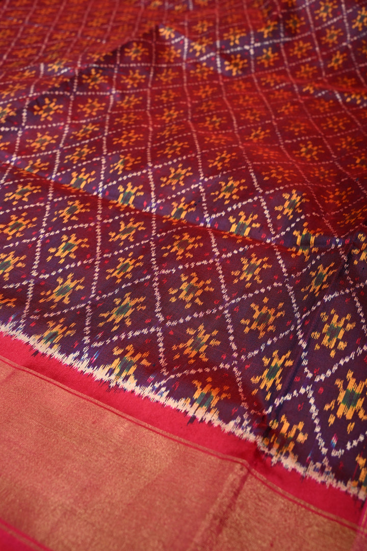 Purple Dual Tone Pochampally Ikkat Pure Silk Saree with Indonesian Design and Zari Border  | SILK MARK CERTIFIED | SHOBITAM