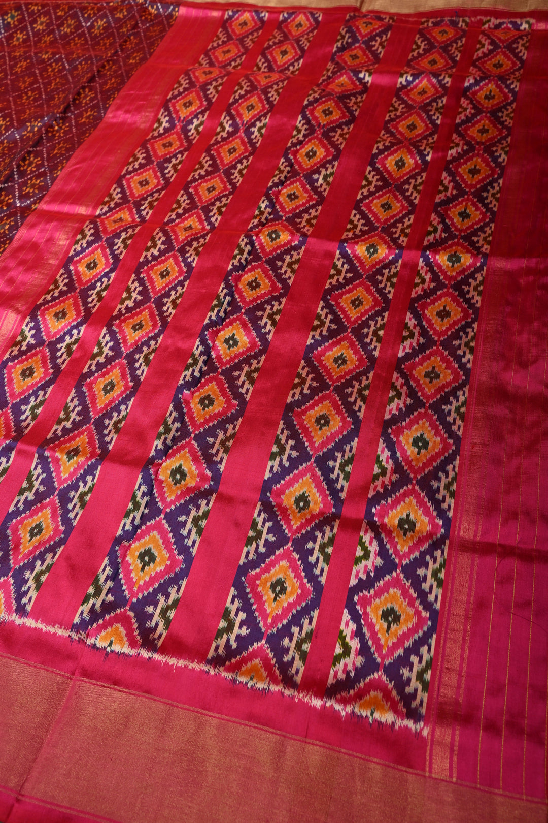 Purple Dual Tone Pochampally Ikkat Pure Silk Saree with Indonesian Design and Zari Border  | SILK MARK CERTIFIED | SHOBITAM
