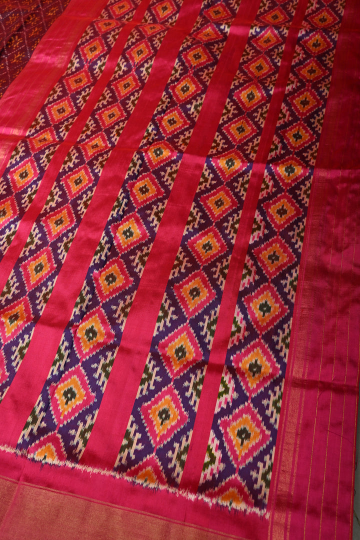 Purple Dual Tone Pochampally Ikkat Pure Silk Saree with Indonesian Design and Zari Border  | SILK MARK CERTIFIED | SHOBITAM
