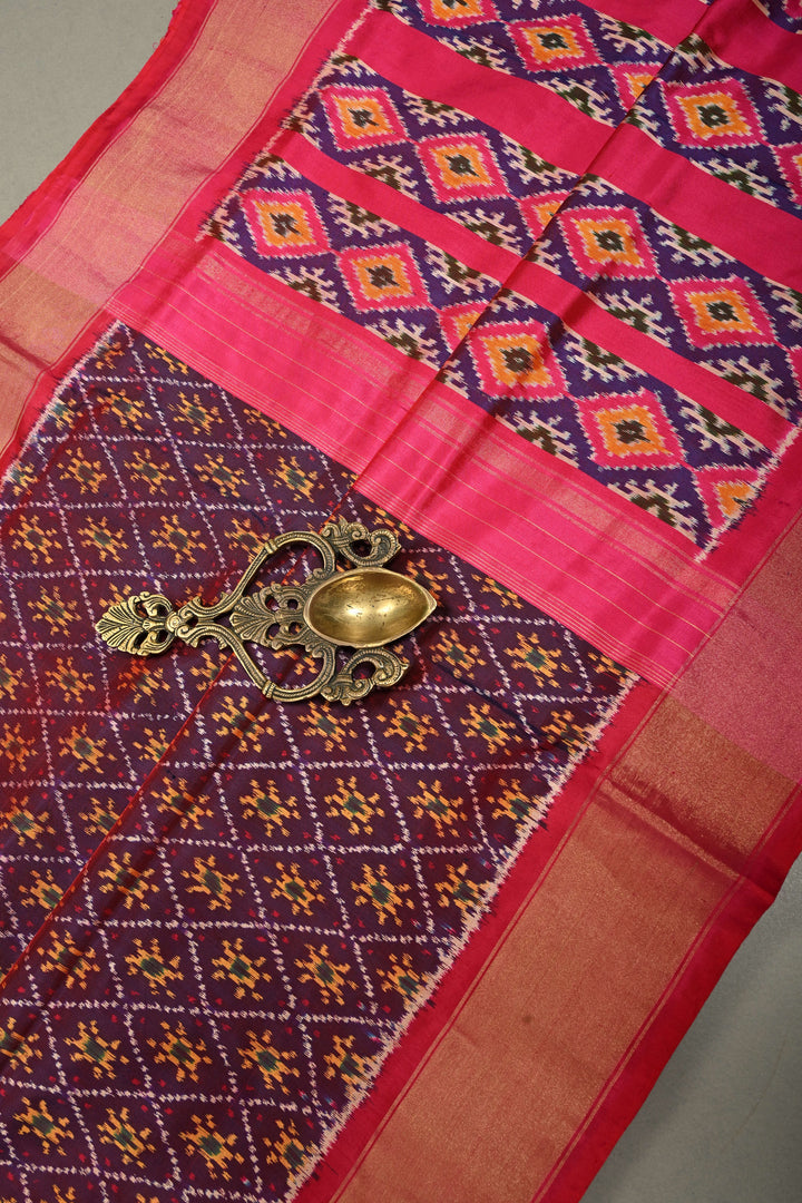 Purple Dual Tone Pochampally Ikkat Pure Silk Saree with Indonesian Design and Zari Border  | SILK MARK CERTIFIED | SHOBITAM