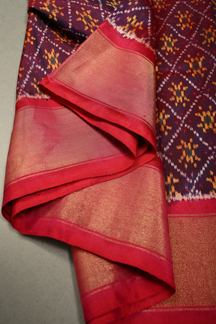 Purple Dual Tone Pochampally Ikkat Pure Silk Saree with Indonesian Design and Zari Border  | SILK MARK CERTIFIED | SHOBITAM