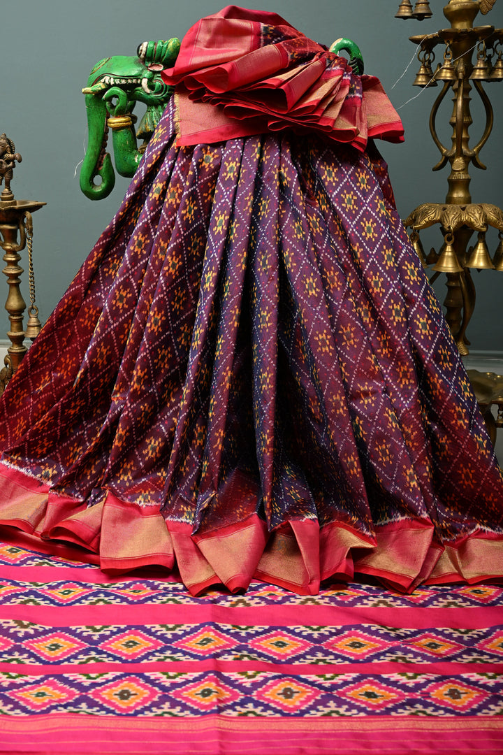 Purple Dual Tone Pochampally Ikkat Pure Silk Saree with Indonesian Design and Zari Border  | SILK MARK CERTIFIED | SHOBITAM