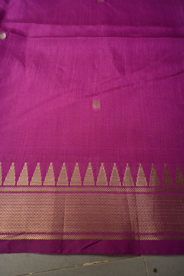 Purple Mercerized Cotton Saree with Temple Zari Border and Tree Of life Pallu | SHOBITAM