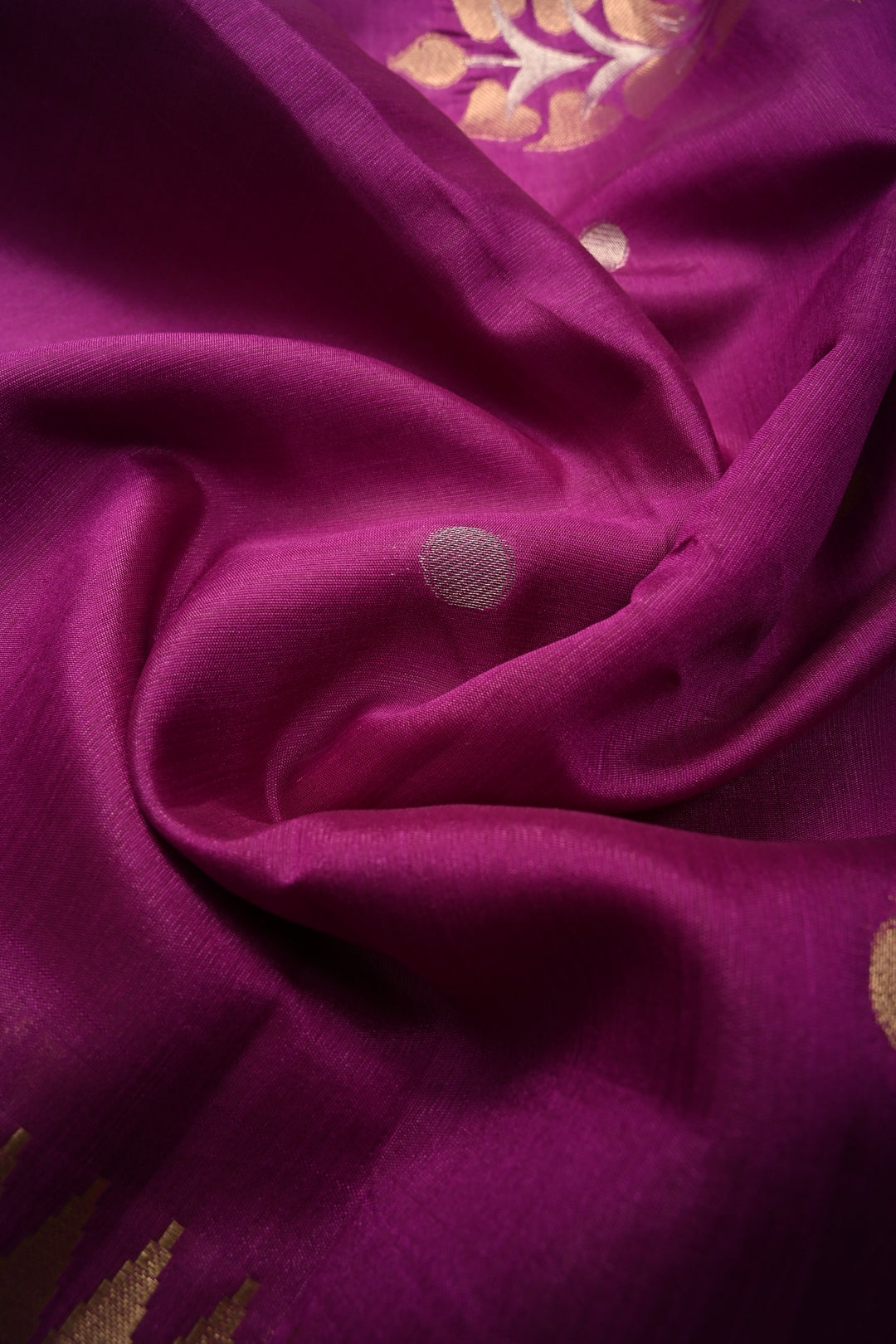 Purple Mercerized Cotton Saree with Temple Zari Border and Tree Of life Pallu | SHOBITAM