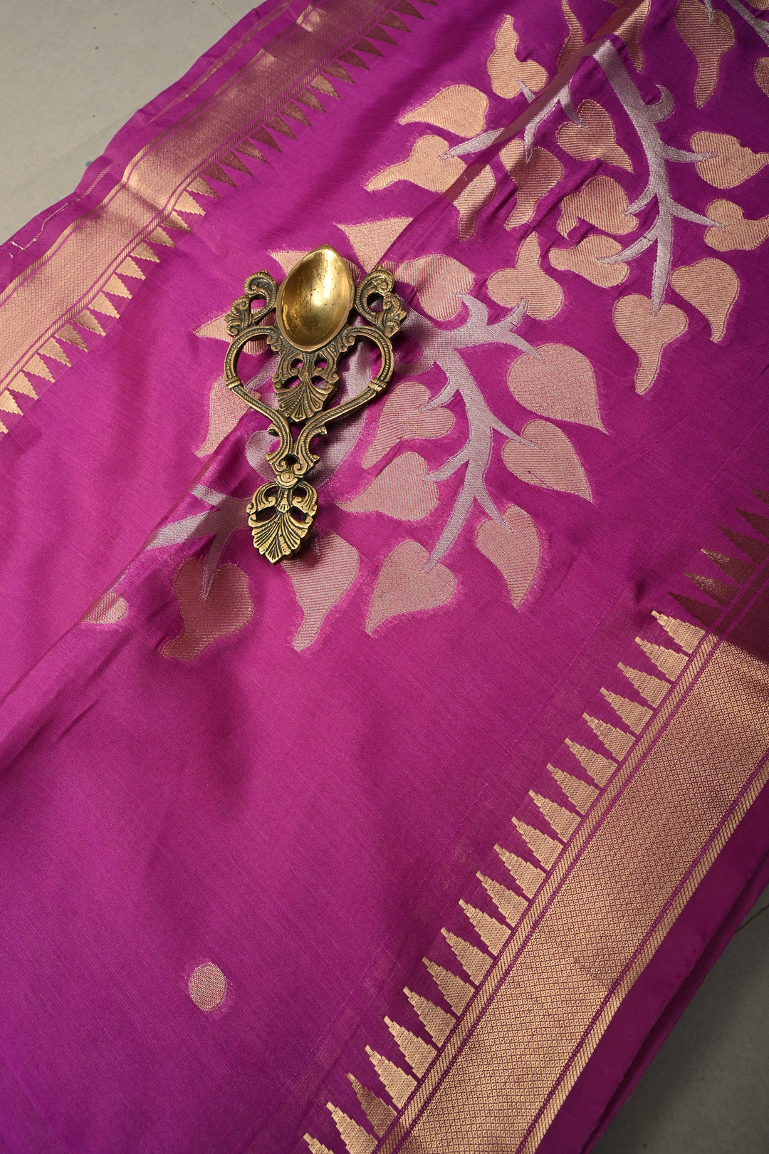 Purple Mercerized Cotton Saree with Temple Zari Border and Tree Of life Pallu | SHOBITAM