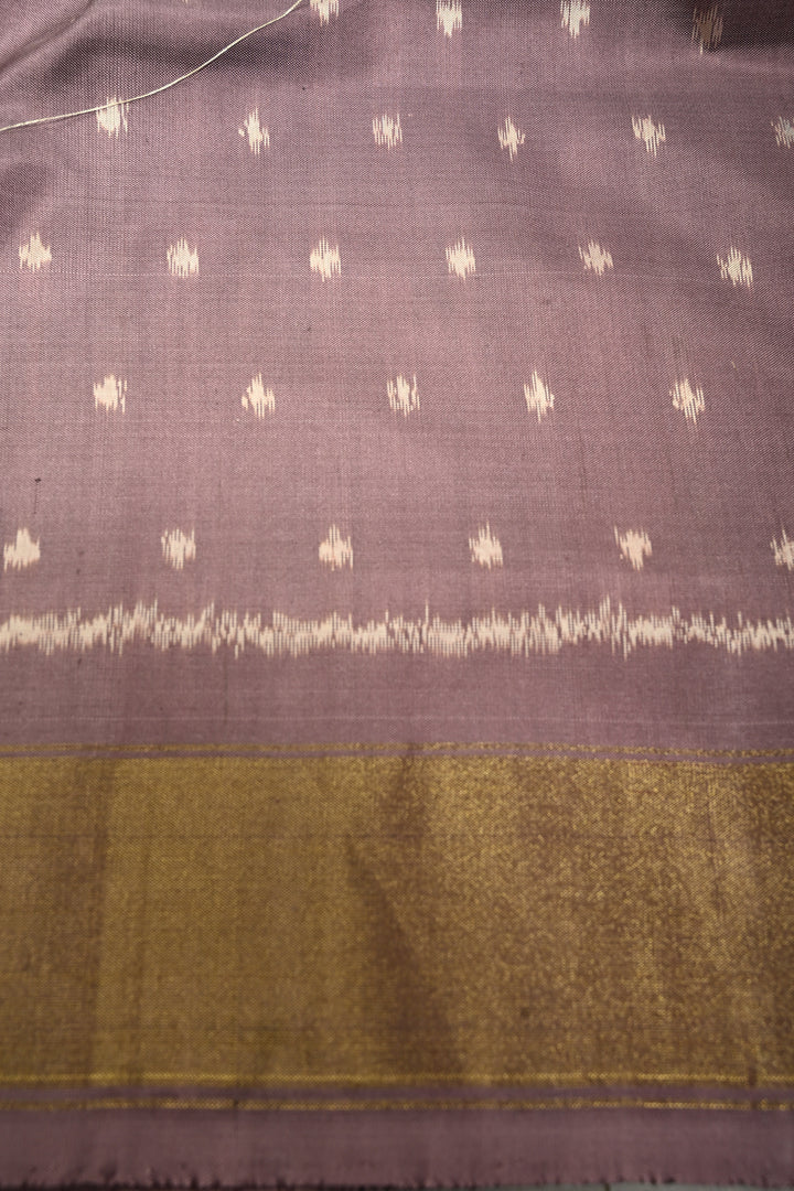 Dusty Mauve-Beige Pochampally Ikkat Pure Silk Half and Half Saree with Chevron Design and Tissue Zari Border  | SILK MARK CERTIFIED | SHOBITAM