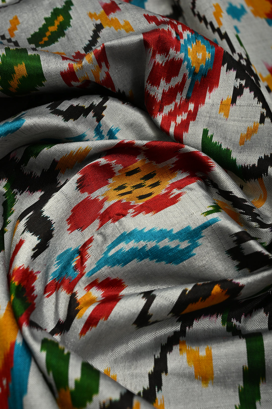 Slate Gray Pochampally Ikkat Pure Silk Saree with Floral Jaal and Vanasingaram Contrast Panel Design on Zari Border  | SILK MARK CERTIFIED | SHOBITAM