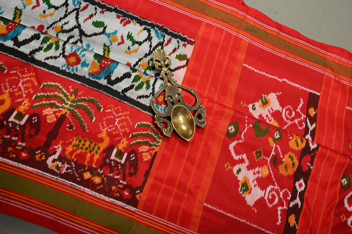 Slate Gray Pochampally Ikkat Pure Silk Saree with Floral Jaal and Vanasingaram Contrast Panel Design on Zari Border  | SILK MARK CERTIFIED | SHOBITAM