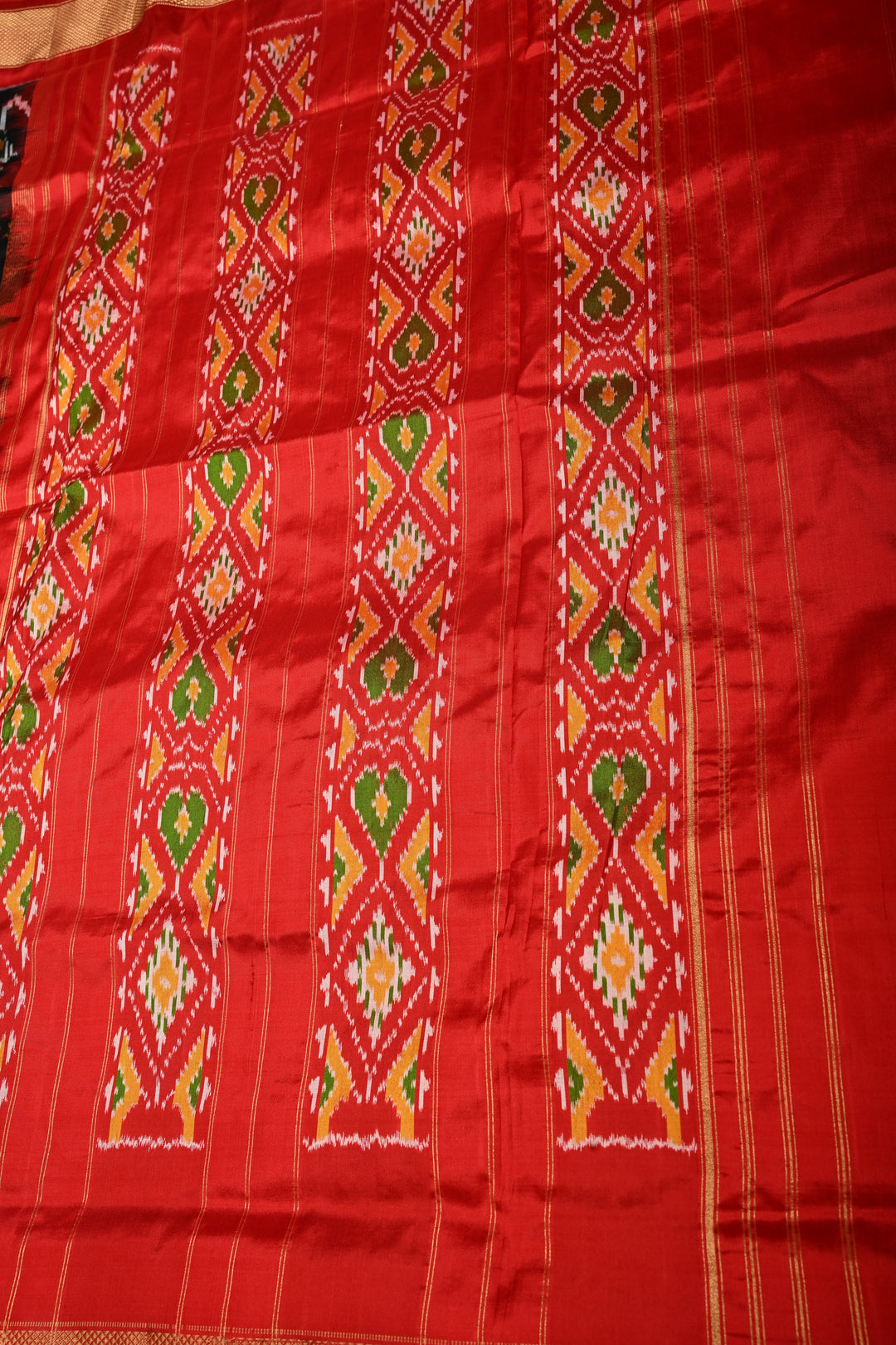 Black Pochampally Ikkat Pure Silk Saree with Peacock Brocade and Vanasingaram Contrast Panel Design on Kaddi Zari Border  | SILK MARK CERTIFIED | SHOBITAM