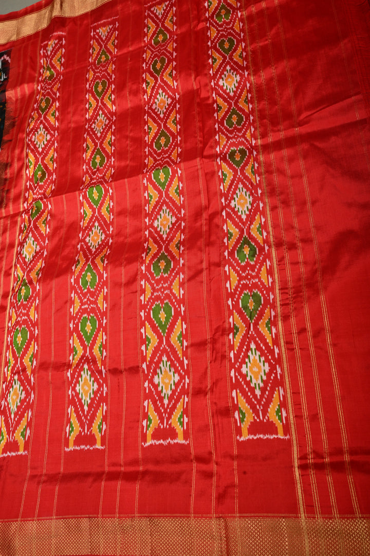 Black Pochampally Ikkat Pure Silk Saree with Peacock Brocade and Vanasingaram Contrast Panel Design on Kaddi Zari Border  | SILK MARK CERTIFIED | SHOBITAM