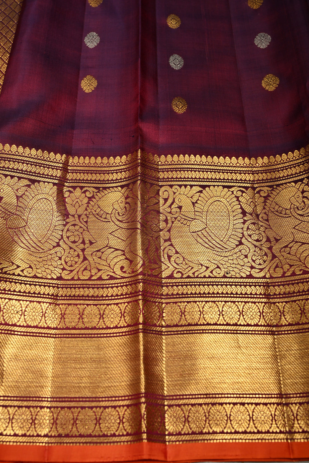 Teal Korvai Gadwal Silk Saree with Gold-Silver Floral Zari Buttas and Two Tone Contrast Wide Zari Border | SILK MARK CERTIFIED | SHOBITAM