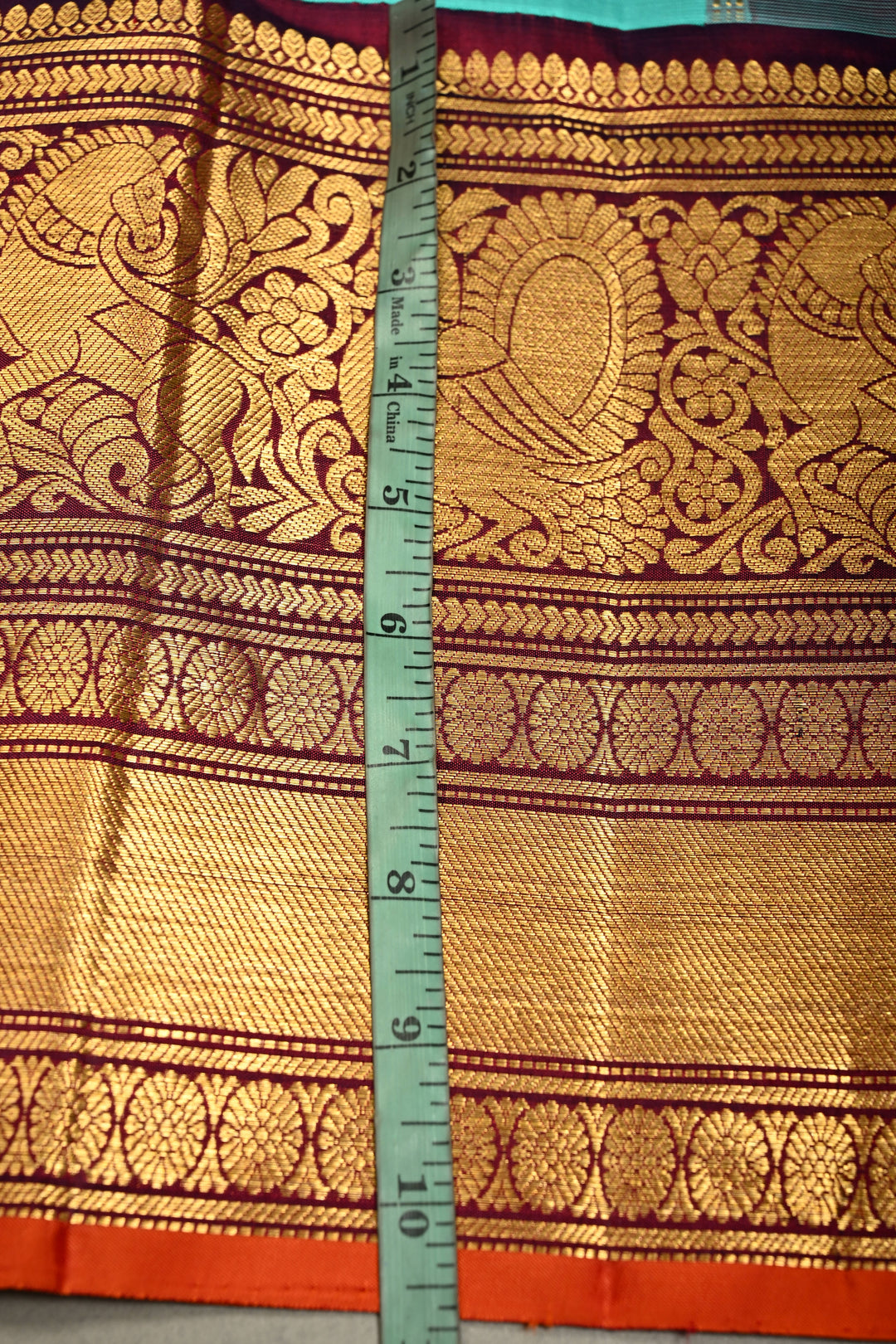 Teal Korvai Gadwal Silk Saree with Gold-Silver Floral Zari Buttas and Two Tone Contrast Wide Zari Border | SILK MARK CERTIFIED | SHOBITAM