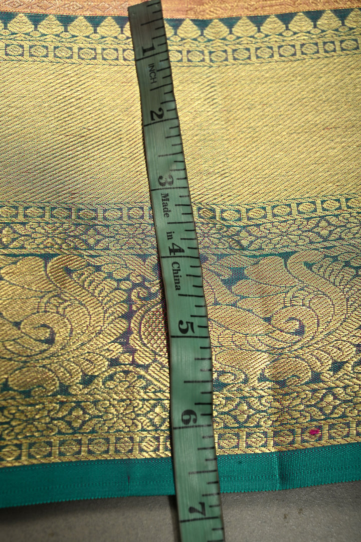 Pink-Gold Tissue Kanjivaram Soft Silk Saree with Zari Ornated Stripes Brocade and Contrast Zari Border | SILK MARK CERTIFIED | SHOBITAM
