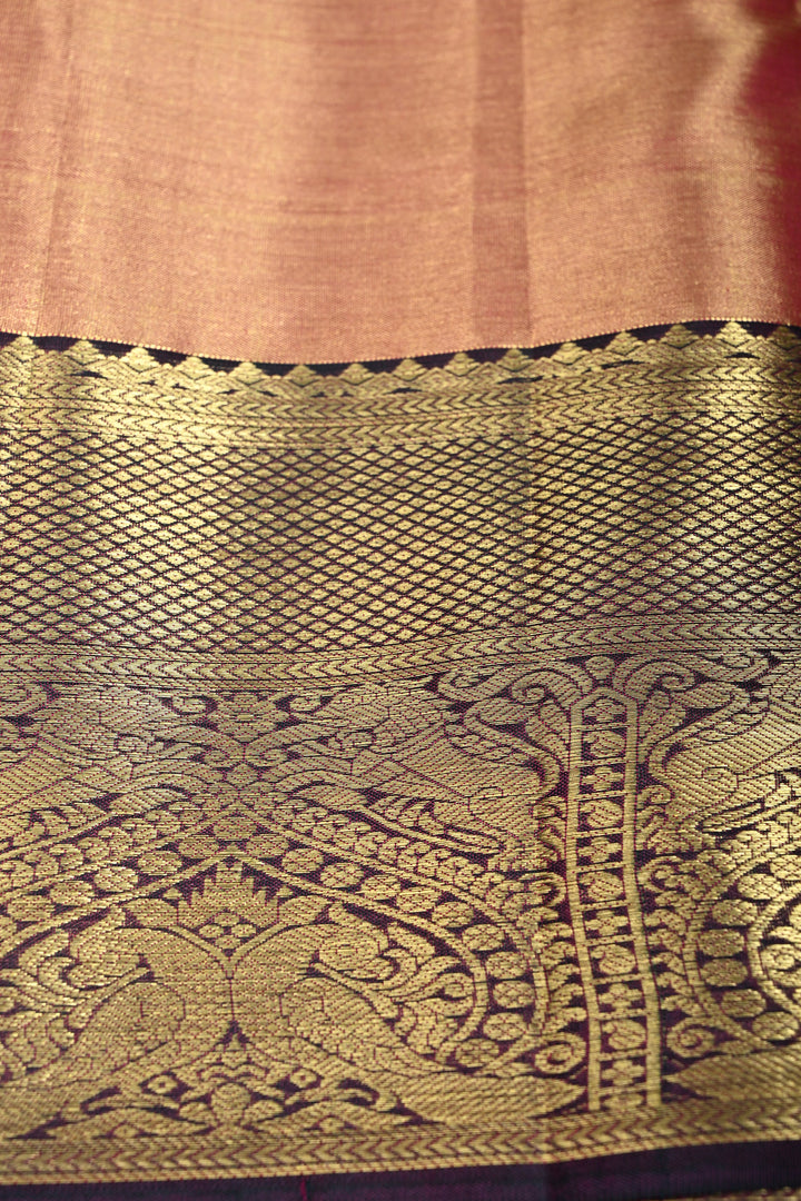 Pink Tissue Kanjivaram Soft Silk Saree with Meenakari Vanasingaram Brocade and Contrast Zari Border | SILK MARK CERTIFIED | SHOBITAM