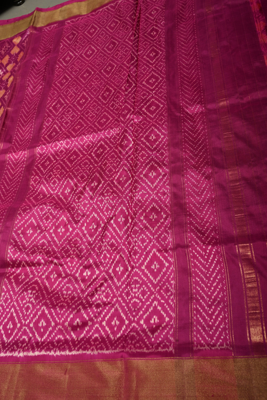 Purple Pochampally Ikkat Pure Silk Saree with Geomatric Brocade Jaal and Tissue Zari Border  | SILK MARK CERTIFIED | SHOBITAM