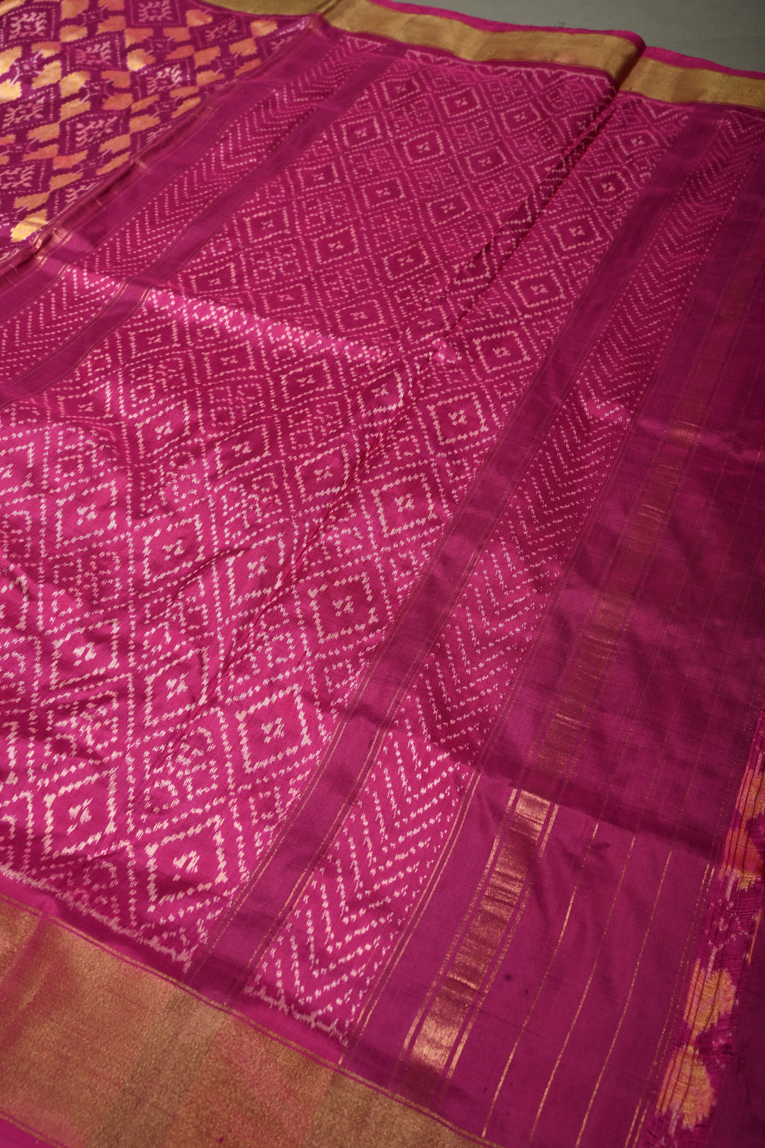Purple Pochampally Ikkat Pure Silk Saree with Geomatric Brocade Jaal and Tissue Zari Border  | SILK MARK CERTIFIED | SHOBITAM