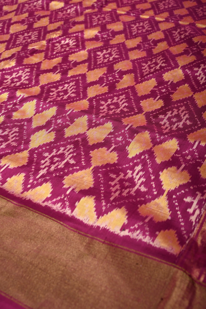Purple Pochampally Ikkat Pure Silk Saree with Geomatric Brocade Jaal and Tissue Zari Border  | SILK MARK CERTIFIED | SHOBITAM