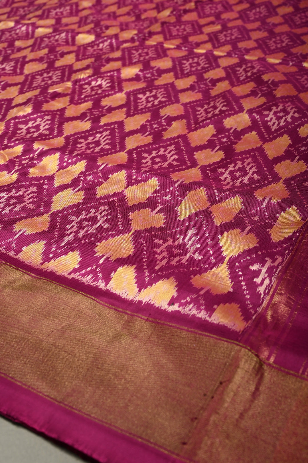 Purple Pochampally Ikkat Pure Silk Saree with Geomatric Brocade Jaal and Tissue Zari Border  | SILK MARK CERTIFIED | SHOBITAM