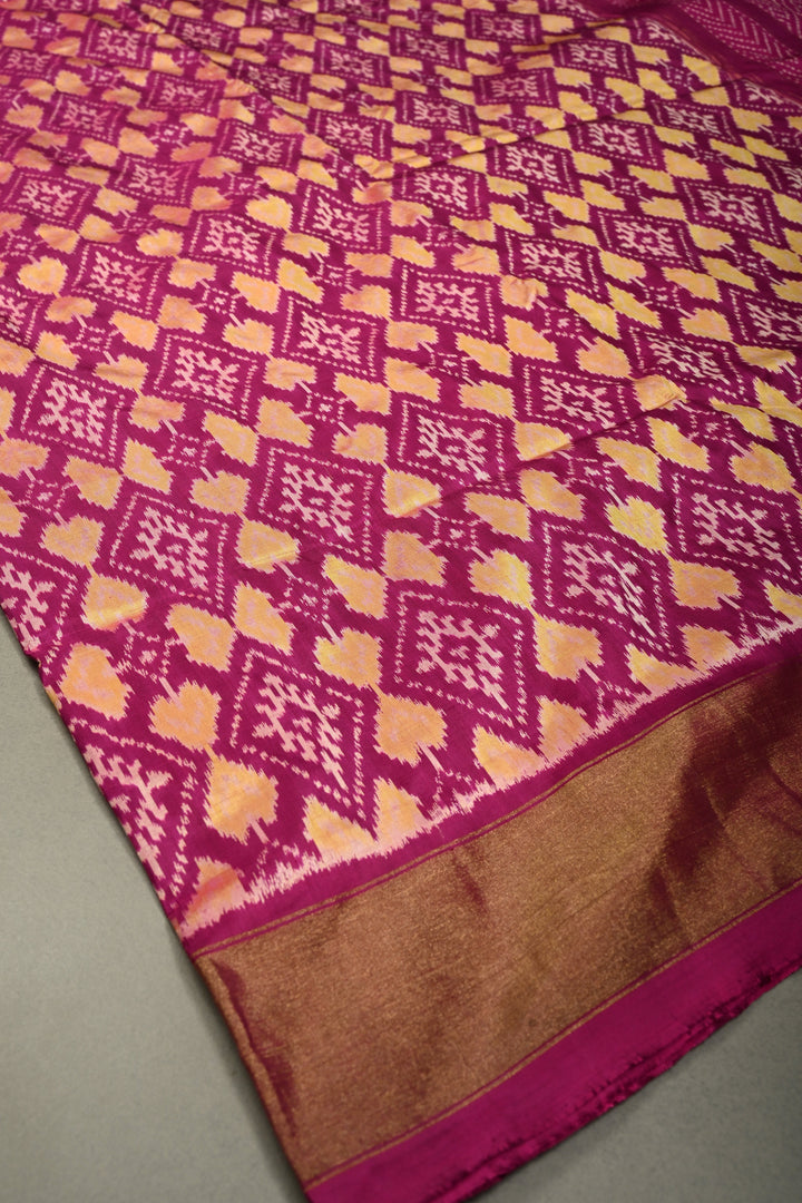 Purple Pochampally Ikkat Pure Silk Saree with Geomatric Brocade Jaal and Tissue Zari Border  | SILK MARK CERTIFIED | SHOBITAM